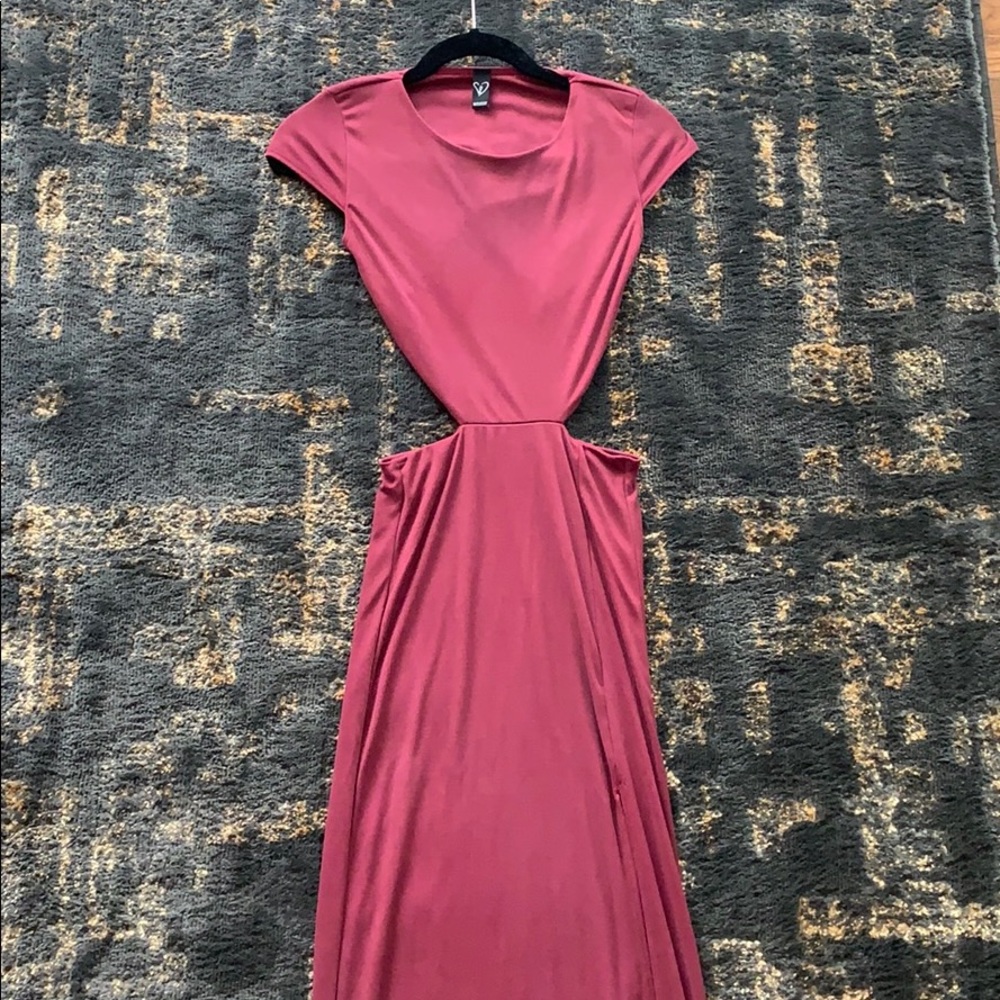 Floor length dress with cap sleeves